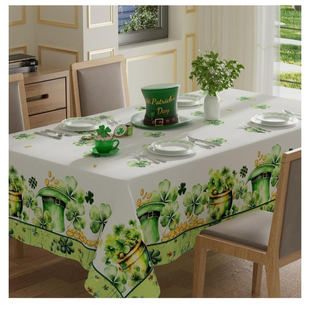 St. Patrick's Day Shamrock Tablecloth Rectangle 60x104 Washable